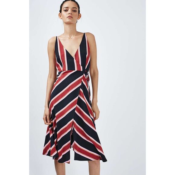 Topshop striped wrap dress. sz 8 Navy Blue, Red and White - Picture 1 of 8